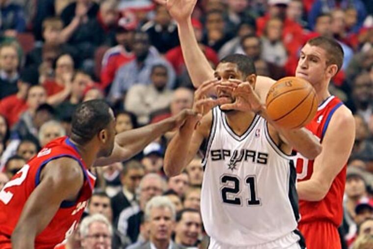 The Sixers defeated the NBA-leading Spurs, 77-71, Friday night at the Wells Fargo Center. (Steven M. Falk/Staff Photographer)