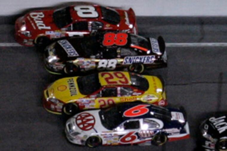 Next stop the pages of Harle- quin Romances? NASCAR drivers (from rear) Dale Earnhardt Jr., Ricky Rudd, Kevin Harvick and David Ragan at Sunday's Daytona 500.