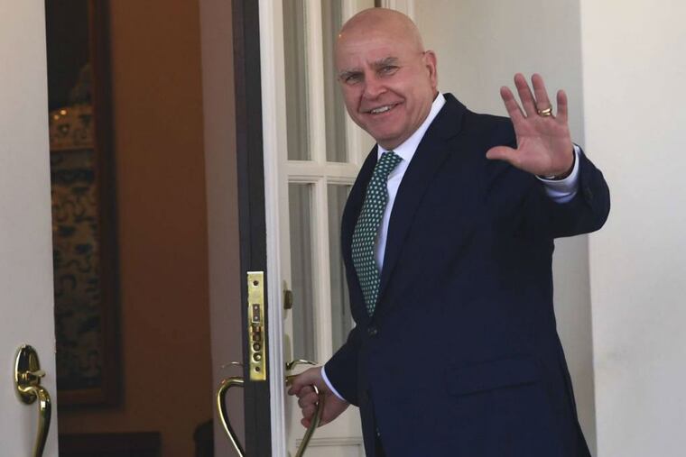 FILE - In this March 16, 2018, file photo. National security adviser H.R. McMaster waves as he walks into the West Wing of the White House in Washington. President Donald Trump announced on Twitter on March 22, 2018, that McMaster is being replaced by former U.N. Ambassador John Bolton.