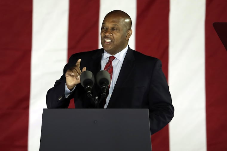 Dwight Evans speaks during a Hillary Clinton campaign event at Independence Mall on Monday, Nov. 7, 2016 in Philadelphia.