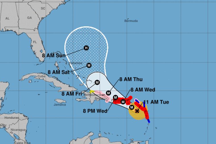 Projected track of Maria; very much subject to change.
