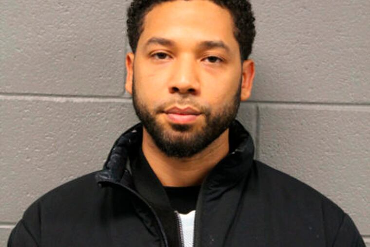 Mug shot released Thursday, Feb. 21, 2019, by the Chicago Police Department shows actor Jussie Smollett, who police say turned himself in to face a charge of making a false police report.