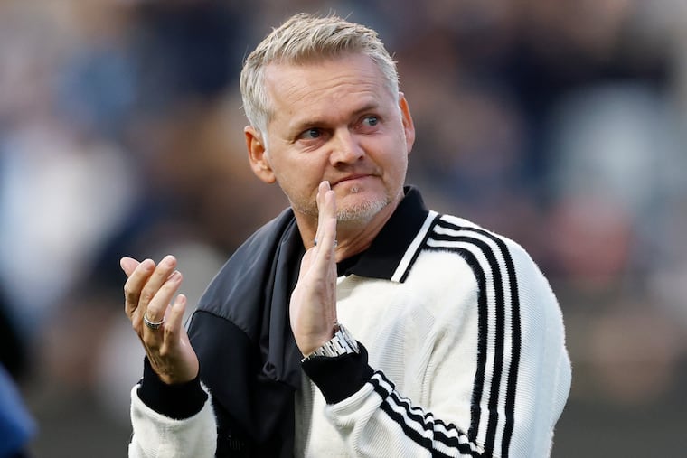 Union manager Bradley Carnell applauding the fans at Subaru Park before a recent game.