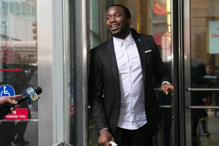 Rapper Meek Mill leaves the Criminal Justice Center after a hearing on whether Judge Brinkley should be removed from hearing his appeal, in Philadelphia, Thursday, May 24, 2018.