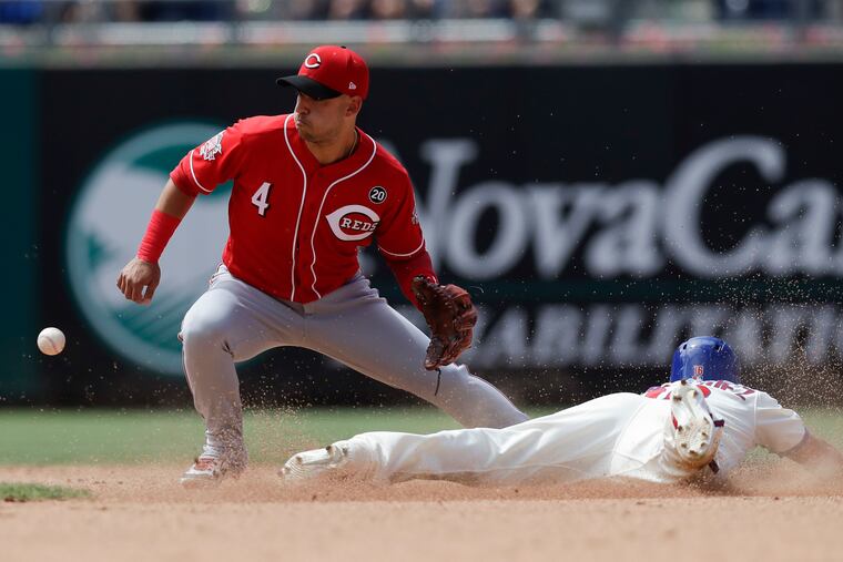 Cesar Hernandez steals second on Sunday.