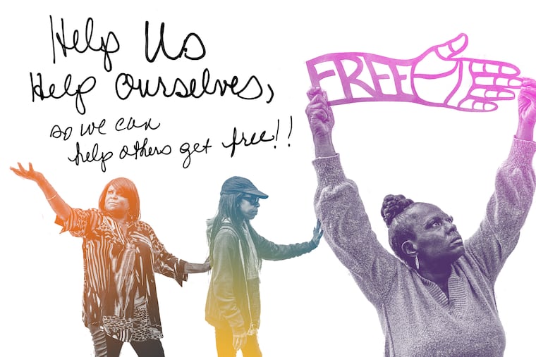 Artwork created by the People's Paper Co-op in collaboration with the Incarcerated Women's Working Group and (from left) Rysheda Elliot, Michelle Scales, and Ivy Johnson.