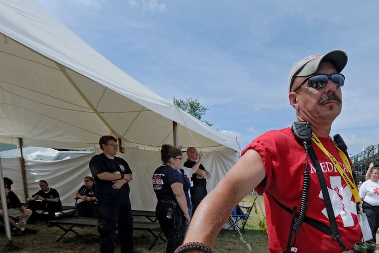 Paramedic Mark Miller at the 150th anniversary Gettysburg battle reenactment. Miller was in charge of medical services for the event.