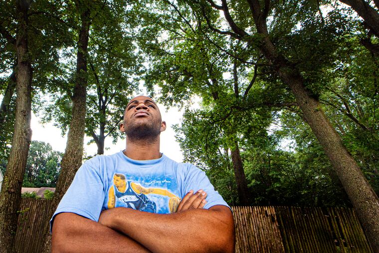 Tashime Felder is photographed near his home in Cherry Hill, N.J. Wednesday, August 12, 2020. Felder wanted t enlist in the army but was told he weighed too much. So he lost more than 100 pounds.