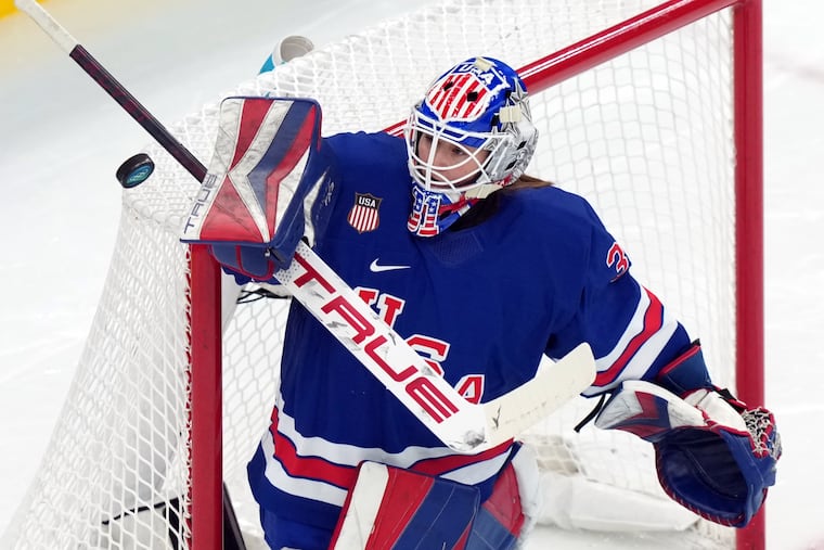 United States goalie Aerin Frankel blocks a shot by Sweden during the second period of their Olympic semifinal on Monday.