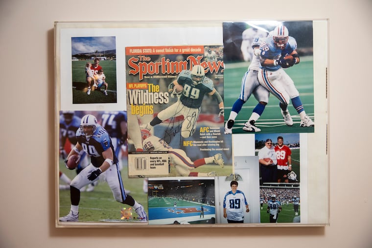 Frank Wycheck memorabilia at the home of his brother, Teddy, in Bensalem, Pa.
