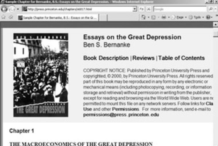 Fed Chairman Ben S. Bernanke says in a book of essays that "to understand the Great Depression is the Holy Grail of macroeconomics."
