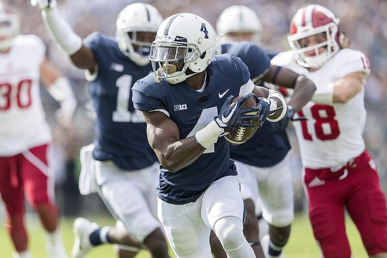 Penn State safety Nick Scott picks up the fumble to run it in for a touchdown during the first quarter against Indiana on Saturday, Sept. 30, 2017, at Beaver Stadium in Universtiy Park, Pa. The host Nittany Lions won, 45-14.