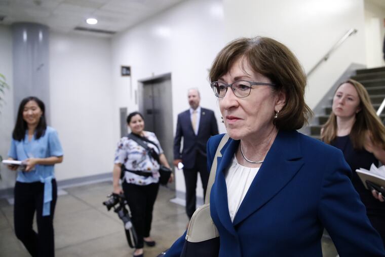 Sen. Susan Collins, R-Maine, walks on Capitol Hill, Wednesday, Oct. 3, 2018 in Washington.
