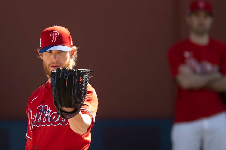Phillies pitcher Craig Kimbrel throws during spring training on Saturday in Clearwater, Fla.
