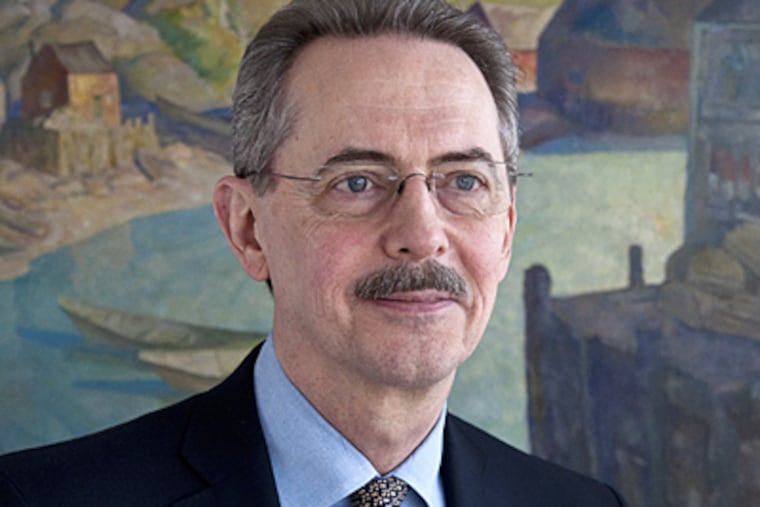 James H. Duff, director of the Brandywine River Museum since 1973, is retiring Dec. 31. Behind him in his office is a painting by N.C. Wyeth. He has also led the Brandywine Conservancy. (Rick Ecklemeyer)