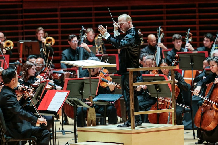 The Philadelphia Orchestra with music and artistic director Yannick Nézet-Séguin at the opening-night concert of the 2023-24 season in Verizon Hall.