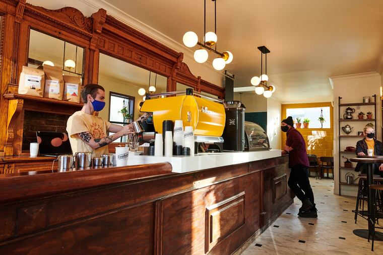 The bar at Rowhome Coffee, 2536 Pine St., which opened in January 2021.