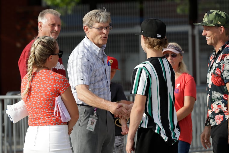 John Middleton greeting fans at Citizens Bank Park before the Phillies played the Atlanta Braves on Monday.