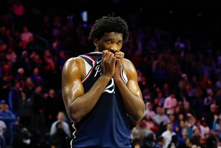 Sixers center Joel Embiid against the Atlanta Hawks on Sunday, November 30, 2025 in Philadelphia.