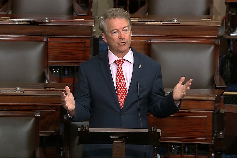 In this image from video, Sen. Rand Paul, R-Ky., speaks on the Senate floor at the U.S. Capitol in Washington, Wednesday, March 18, 2020.