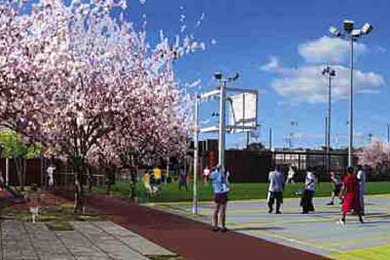 A depiction of what part of the school yard behind Drew Elementary in University City would look like. School grounds and recreational centers are prime targets.