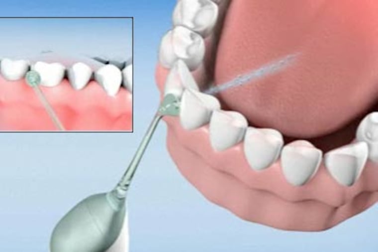 The AirFloss uses a combination of water and air to remove food particles and tartar at the gumline. (www.sonicare.com)
