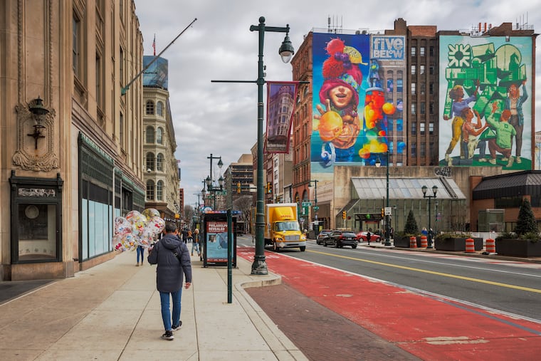 Market Street looking east towards Eighth Street and a Five Below mural earlier this month.
