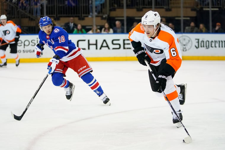 Flyers defenseman Travis Sanheim has been quarterbacking one of the Flyers' power play units with Cam York out of the lineup due to injury.