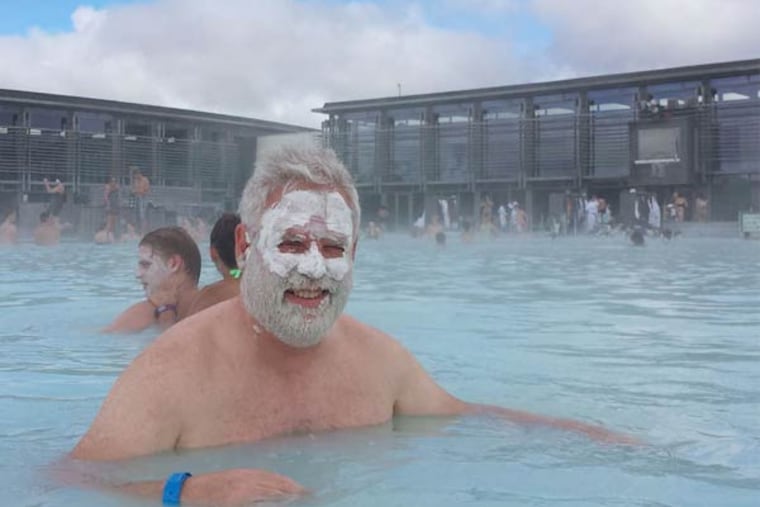 WXPN's David Dye at the Blue Lagoon hot spring in Iceland during the 2014 'XPN tour.