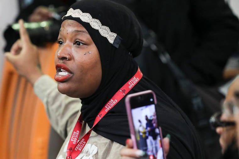 Kensington resident Patrice Rodgers speaks during a press conference regarding how Philly will spend money from national opioid settlements at the McPherson Square Library in the Kensington section of Philadelphia on Thursday, Jan. 5, 2023.