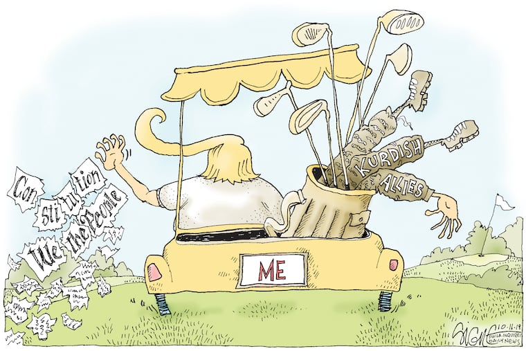 President Trump golfs through conflict.