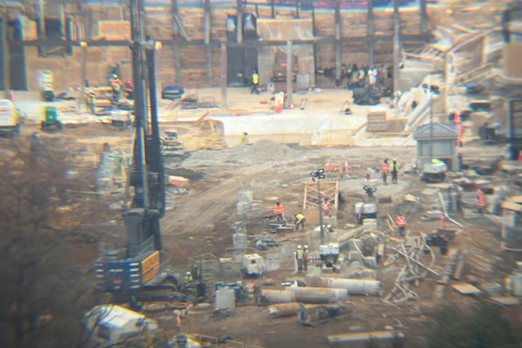 The worksite of the White House ballroom project as seen last month from the Washington Monument.
