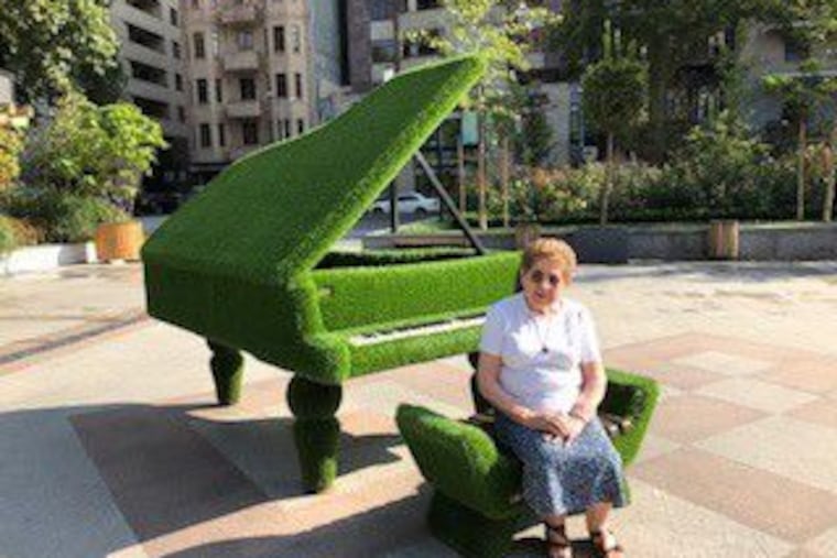Sirvart "Silva" Kaloustian, a Main Line clothing designer, sits in a park in the Armenian city of Yerevan in September 2019. She died on Christmas Eve at age 89.