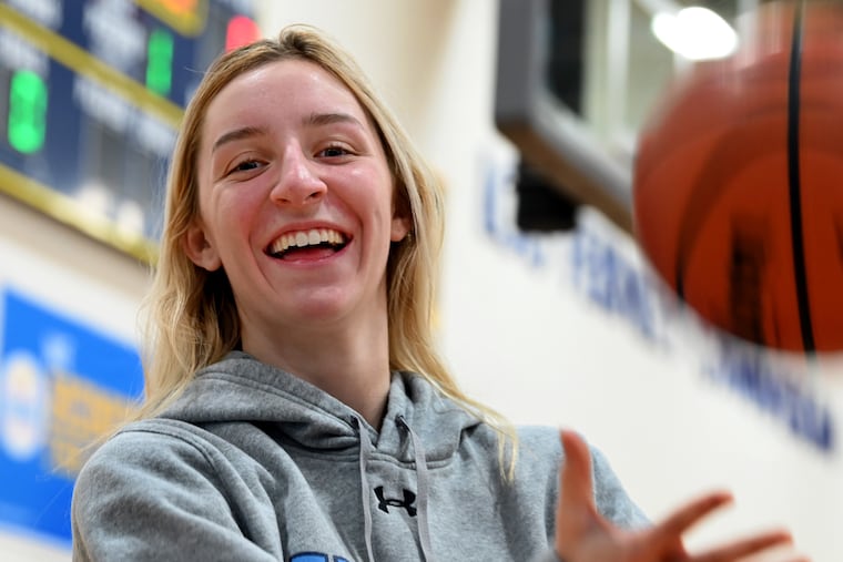 Academy of Notre Dame de Namur senior Maeve McErlane Feb. 8, 2022 as she sits out because of an injury. She is headed to DePaul to play college basketball.