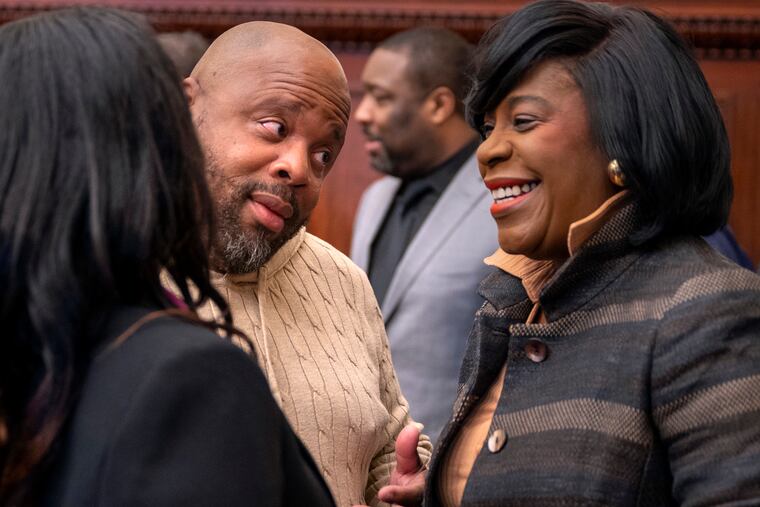 Ryan Boyer, business manager of the Philadelphia Building Trades Council and leader of the Laborers’ District Council at City Hall, with Mayor Cherelle L. Parker.