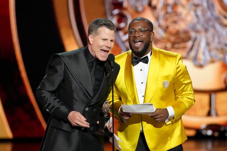 Zhailon Levingston and Bill Rauch accept the Tony for best direction of a musical for "Cats: The Jellicle Ball" at the 79th Tony Awards at Radio City Music Hall in New York, on Sunday, June 7, 2026. (Sara Krulwich/The New York Times)