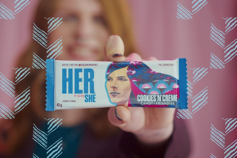 For International Women's Day, Hershey Canada launched a campaign spotlighting young women trailblazers on its chocolate bars. Their inclusion of transgender women Fae Johnstone sparked Twitter hate.