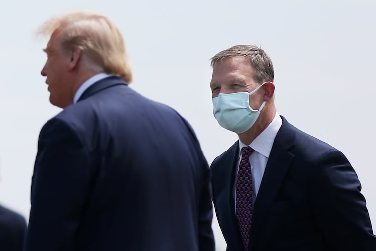 Rep. Scott Perry (R., Pa.) with former President Donald Trump after Air Force One landed at Lehigh Valley International Airport in Allentown in May.