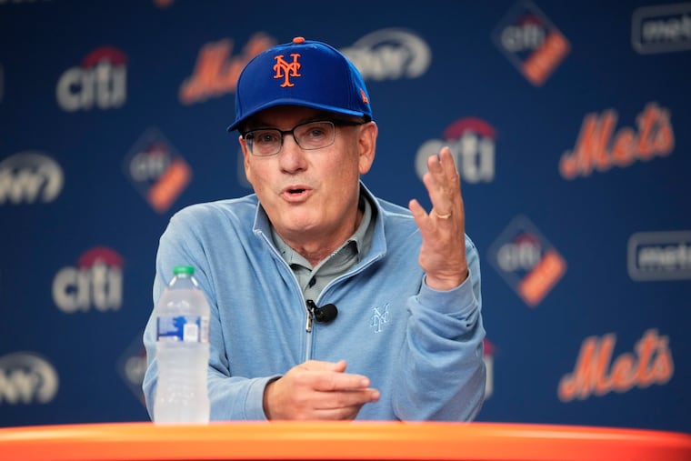 New York Mets owners Steve Cohen speaks during a news conference before a game against the Milwaukee Brewers on Wednesday.
