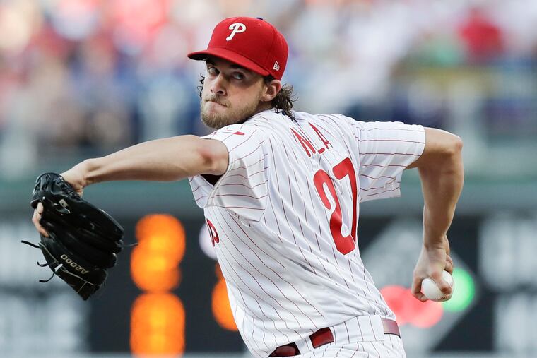 Phillies pitcher Aaron Nola delivers against the Washington Nationals on July 13.