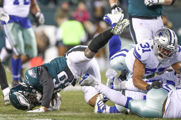 Eagles running back Miles Sanders on a fourth-quarter carry.