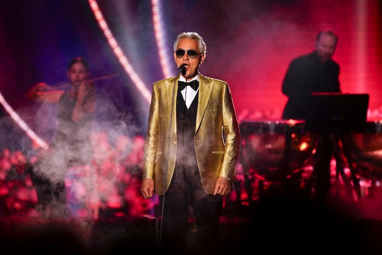 Andrea Bocelli performs during the 24th annual Latin Grammy Awards in Seville, Spain, Thursday, Nov. 16, 2023. The Italian tenor was unable to perform at the Wells Fargo Center last week, but now has resculed his performance. (Photo by Jose Breton/Invision/AP)