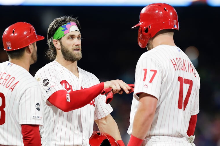 Phillies sluggers Bryce Harper and Rhys Hoskins have not yet gotten hot at the same time this season.