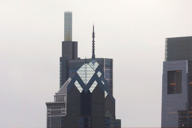 The Comcast Center at left, Comcast Technology Center at right and Liberty Place in between.