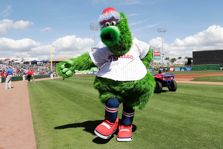 The Phillie Phanatic before the Phillies played the Pittsburgh Pirates at Spectrum Field in Clearwater on Sunday.
