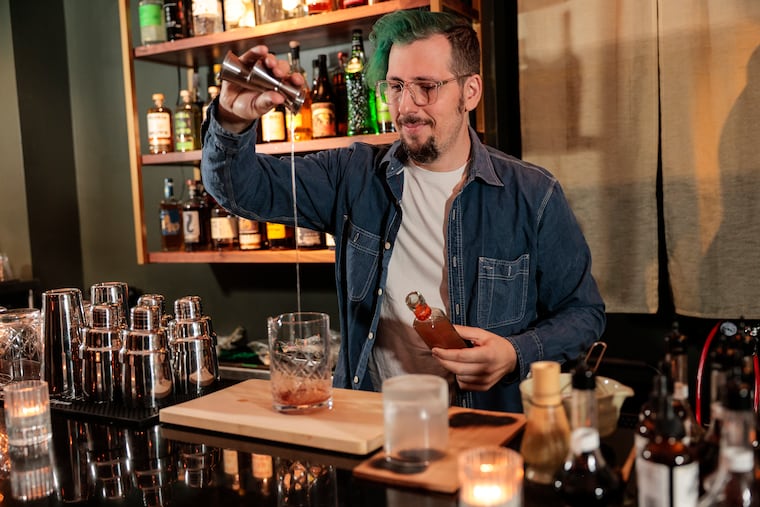 Bar manager Rob Scott making the Slowly Going the Way of Ōedo at the Bar Almanac at Ogawa, 310 Market Street, Wednesday, November 20, 2024