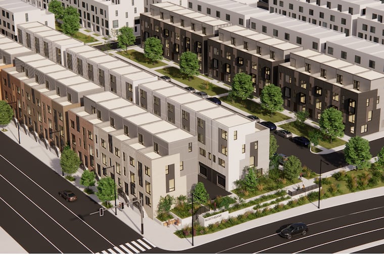 An aerial rendering of the proposed townhouse development as seen from Schirra and Richmond Streets.