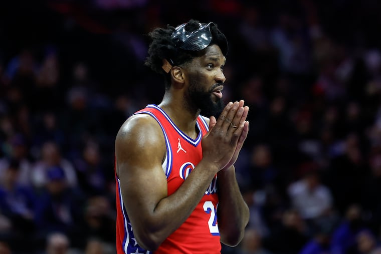 Sixers center Joel Embiid against the Charlotte Hornets on Friday, December 20, 2024 in Philadelphia.