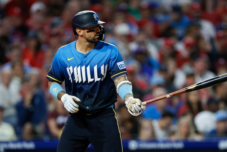 Phillies Nick Castellanos bats against the Atlanta Braves on Aug. 29, 2025, in Philadelphia.