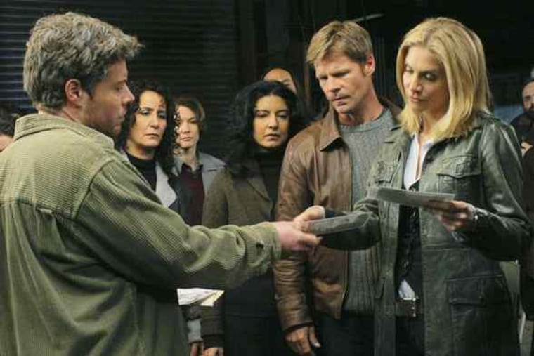 Science fiction and suspense mingle in ABC's "V," premiering tonight. Above left: Elizabeth Mitchell, with David Richmond-Peck (left) and Joel Gretsch, plays an FBI counterterrorist agent skeptical of the aliens' intentions. Above right: Scott Wolf, with Rekha Sharma, portrays a network anchor. Below: Morena Baccarin, as the aliens' supreme commander, reassures earthlings that the Visitors have come in peace.